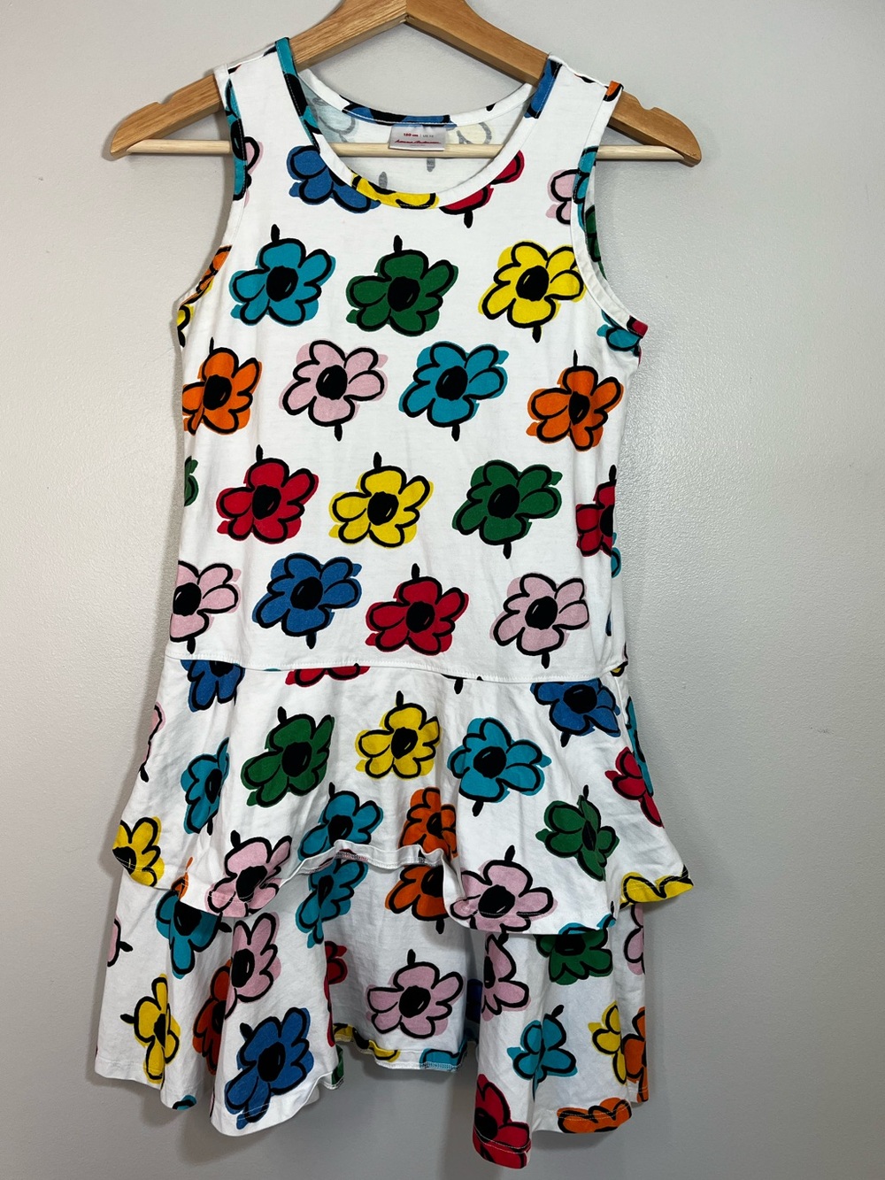 Hanna Andersson White Cotton  Floral Sleeveless Tiered Tank Dress Girl’s 12